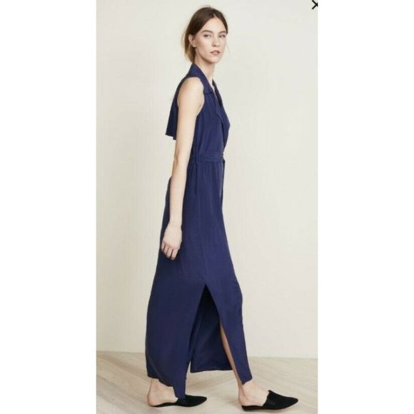 L'AGENCE Silk Wrap Navy Maxi Dress Jacket Belted Women XS/TP - Picture 3 of 10